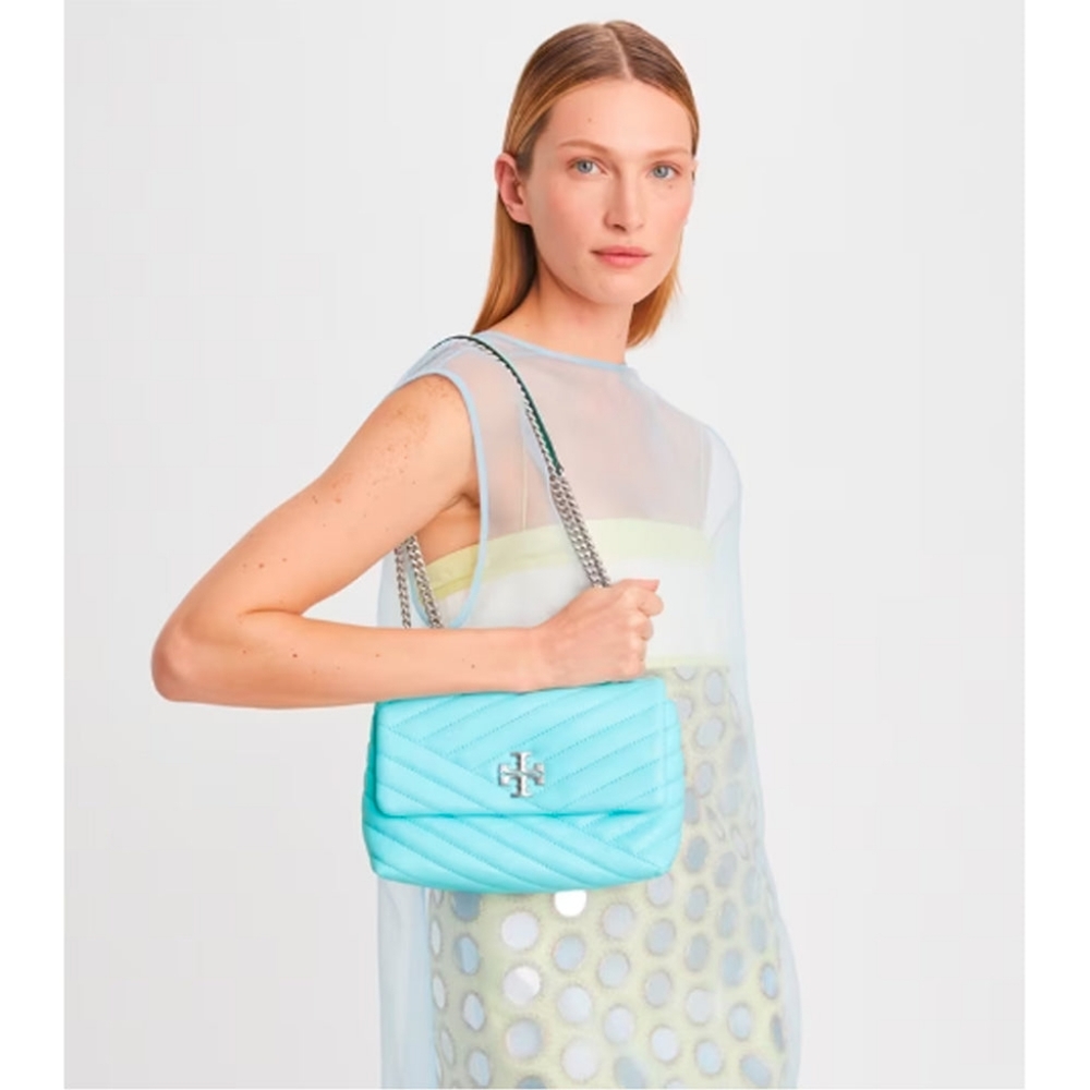 Tort Burch Kira Chevron Small Covertible Shoulder Bag - Aqua/Light Celeste - Picture 5 of 7